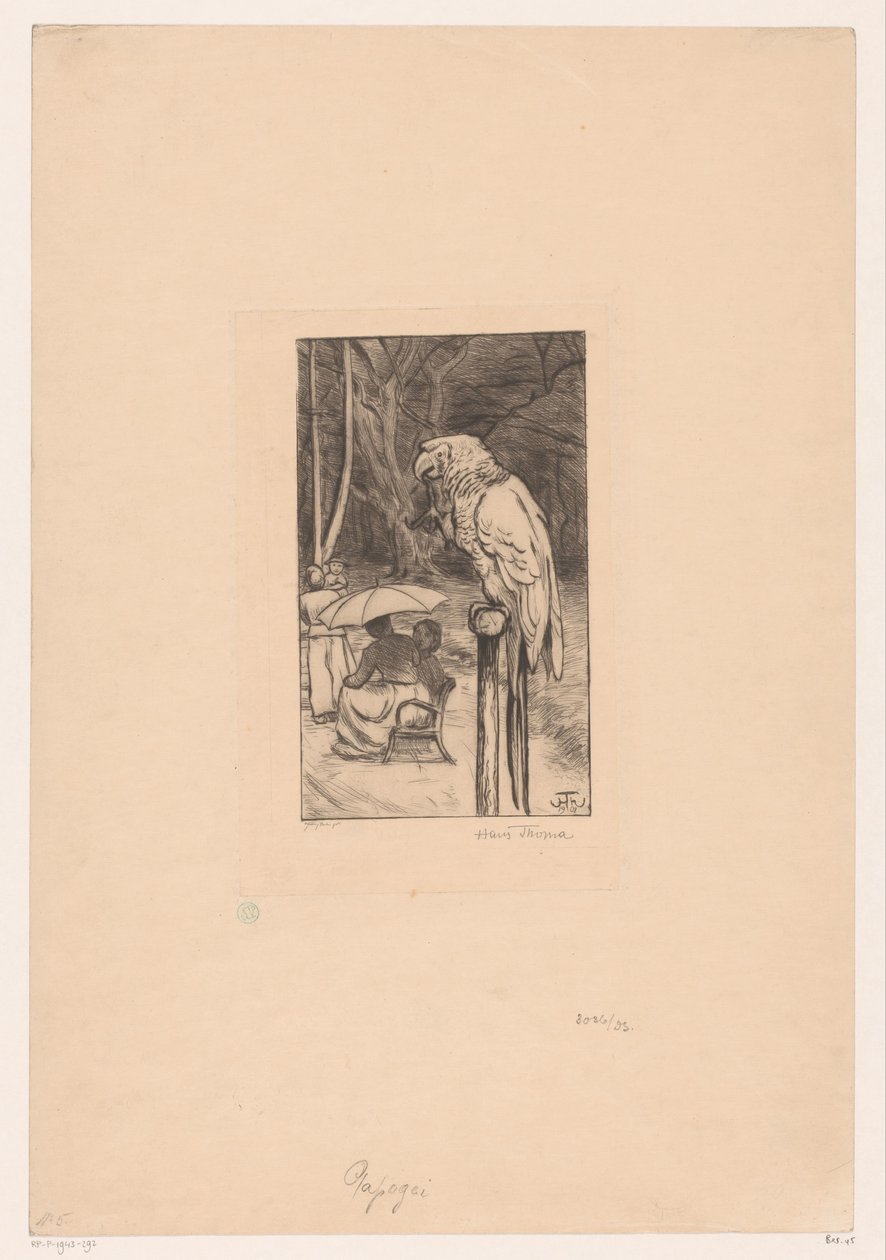 Papegaai en vier figuren door Hans Thoma