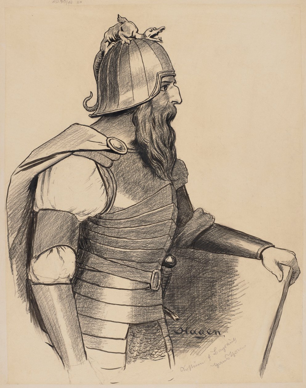 Ontwerp van het kostuum van Hagen door Hans Thoma