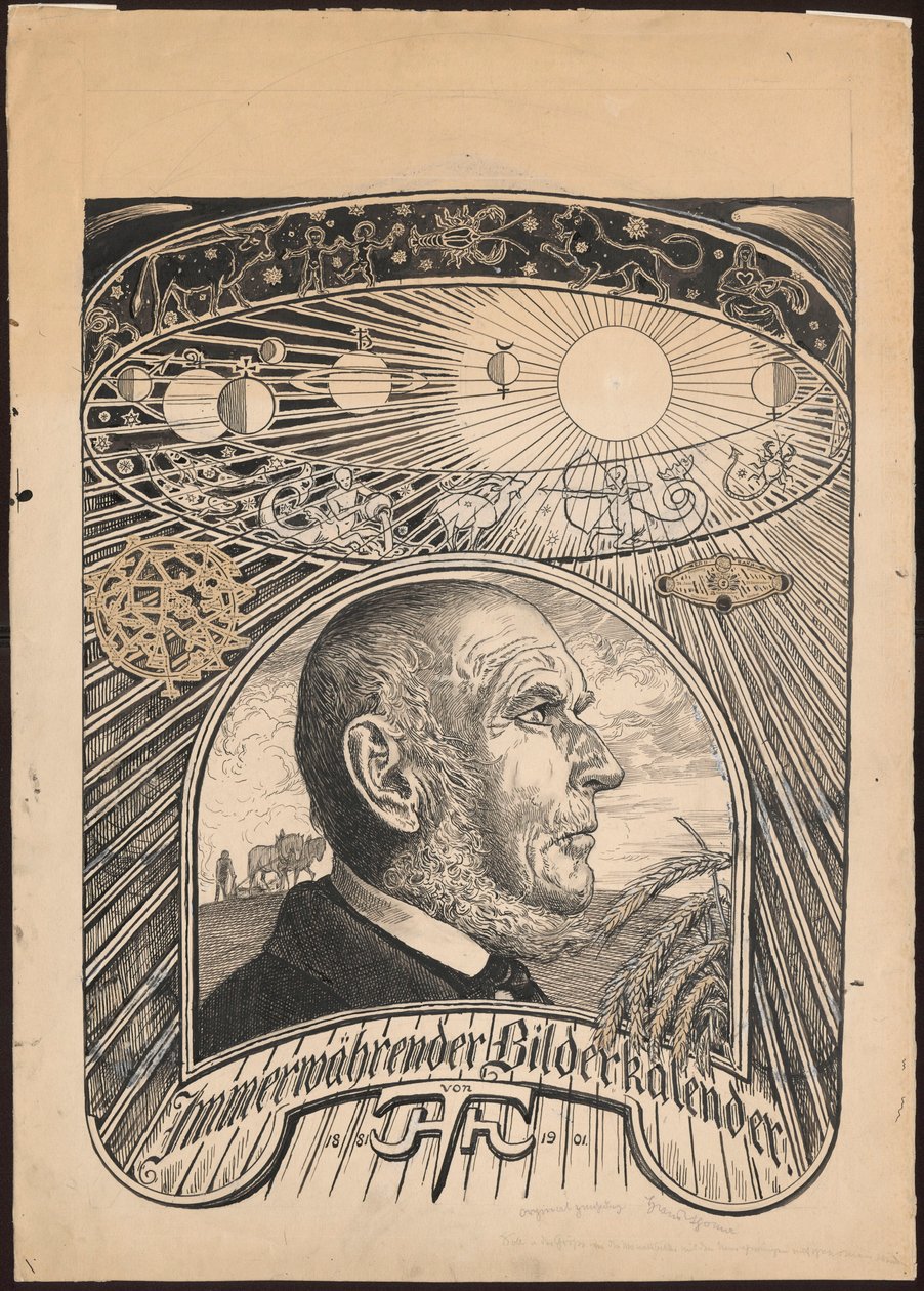 Ontwerp voor de omslag van "De eeuwige kalender in beelden" door Hans Thoma