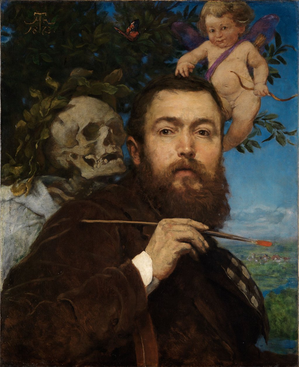 Zelfportret met Cupido en de Dood door Hans Thoma