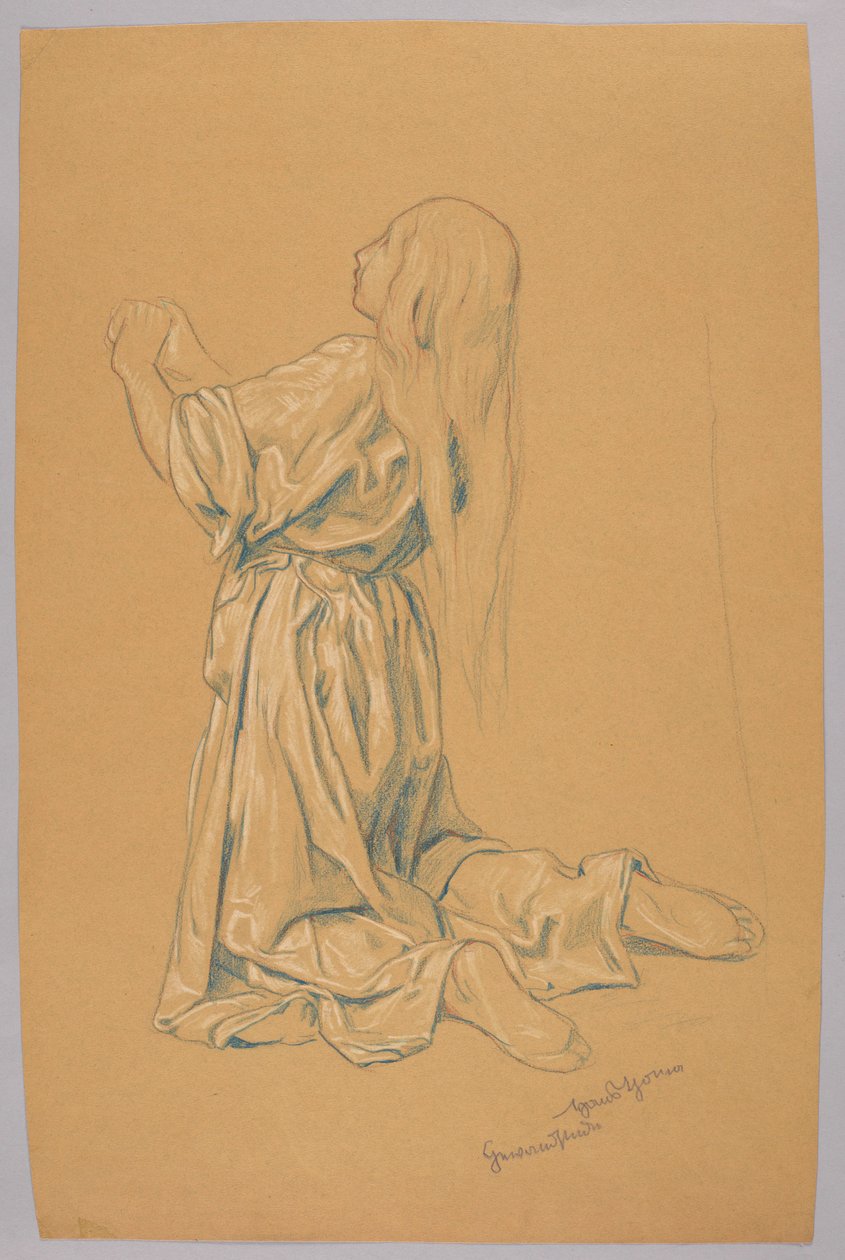 Studie van een knielende vrouw door Hans Thoma