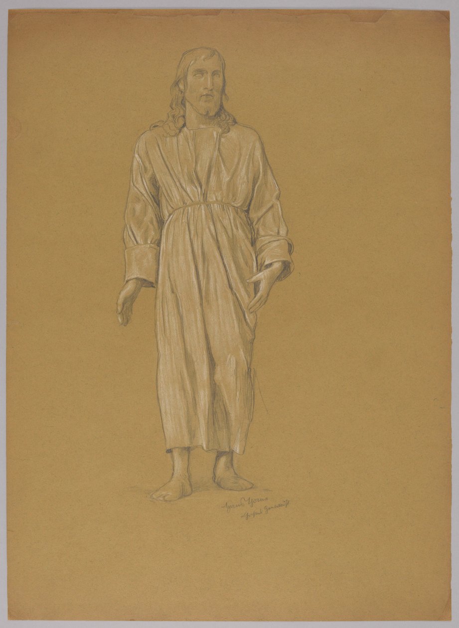 Een studie van de figuur van Christus (voor- en achterzijde) door Hans Thoma