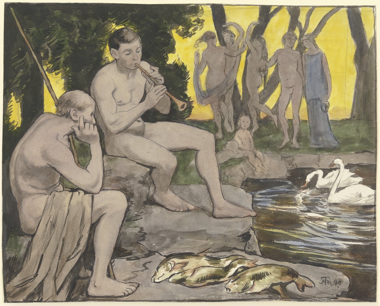 De Elysische Velden (dansende nimfen) door Hans Thoma