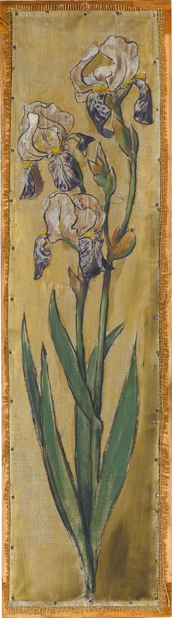 Wandfries aus dem Musiksaal des Hauses Pringsheim, München: Vase mit Schwertlilien door Hans Thoma