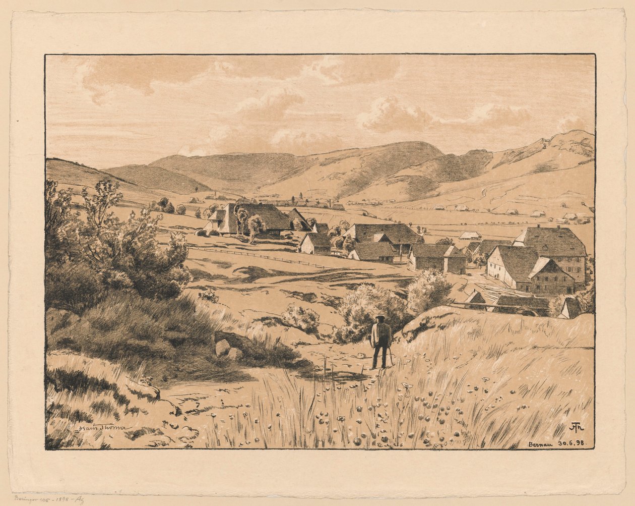 Uitzicht op Bernau met een wandelaar door Hans Thoma
