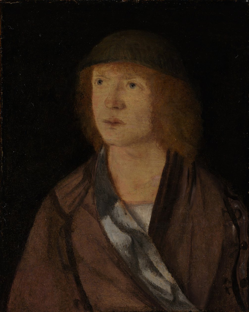 Portret van een Jonge Man, omgekeerd Meisje dat een Krans Maakt, ca. 1508 door Hans von Kulmbach