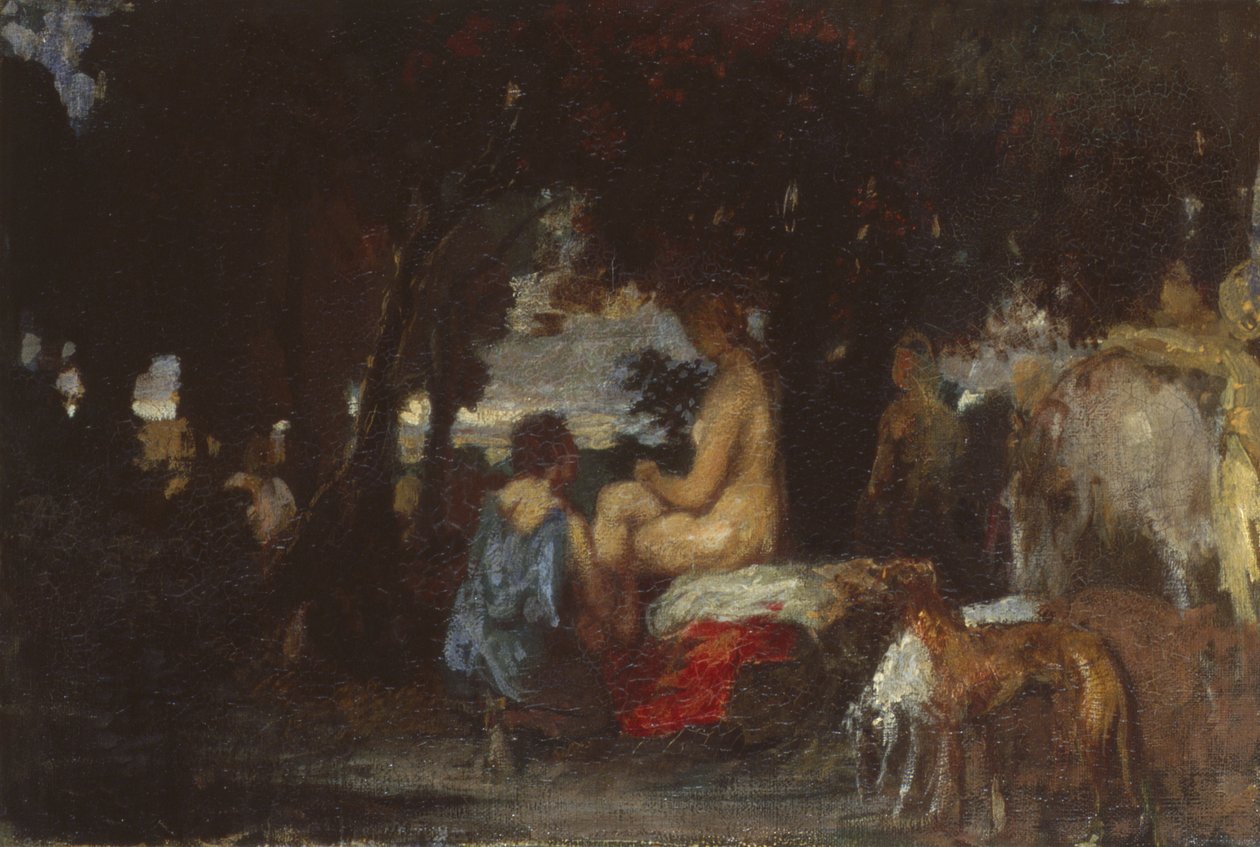 Het bad van Diana, een studie voor De rust van Diana, 1863 door Hans von Marées
