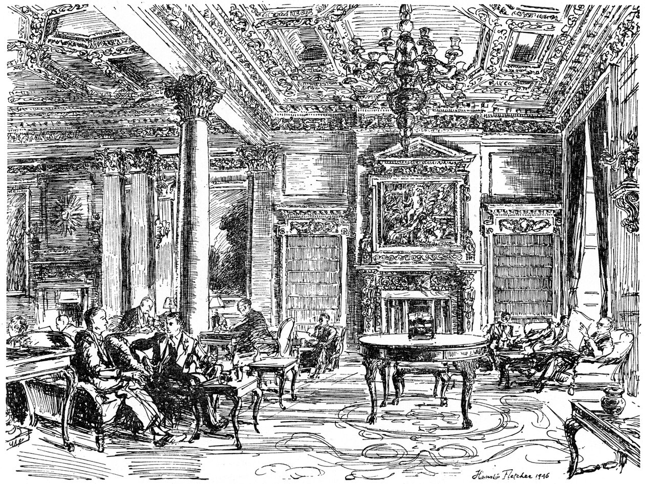 De ledenlounge, RAC-clubhuis, Pall Mall, Londen, 1946 door Hanslip Fletcher