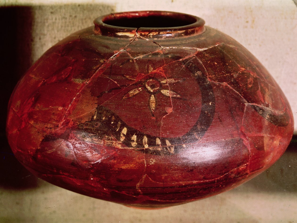 Vaas versierd met een slang en een bloem, uit Kot Diji, Indusvallei, Pakistan, 3000-1500 v.Chr. door Harappan