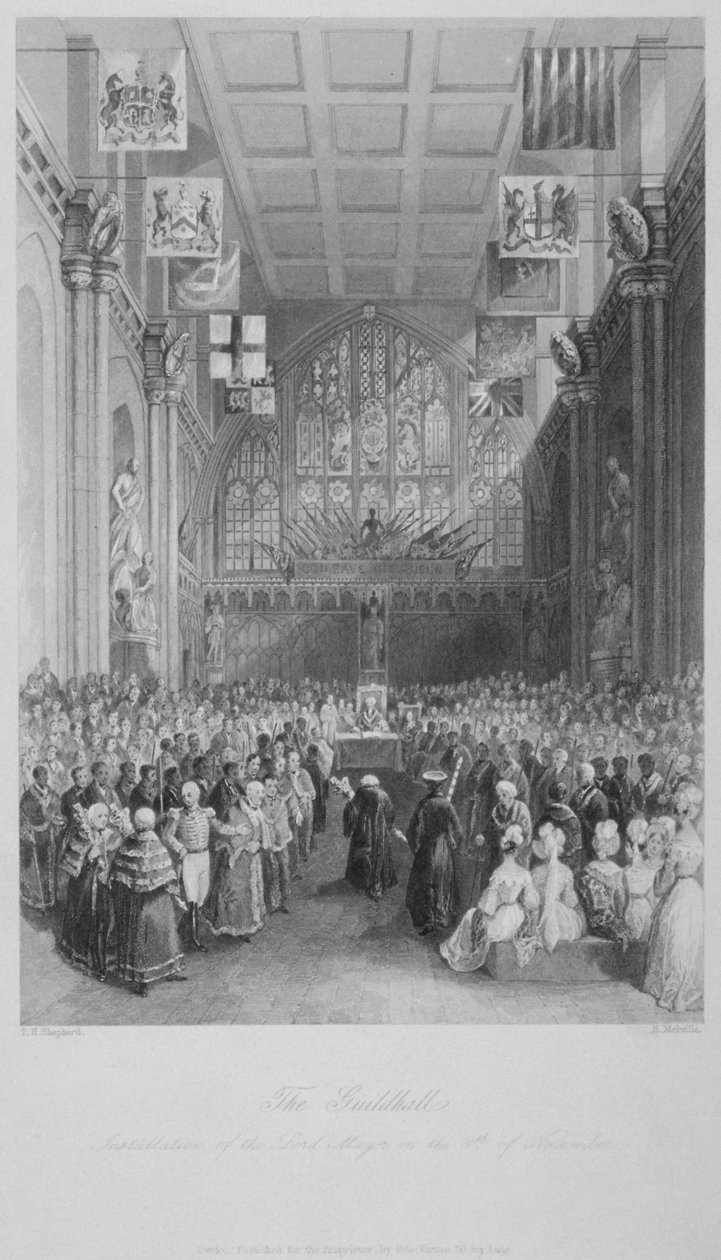 Installatie van de Lord Mayor van Londen in de Guildhall, City of London, 1838 door Harden Sidney Melville