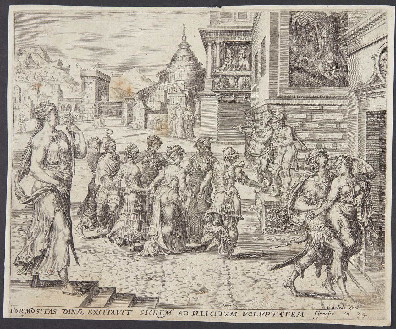 Dinah gaat uit en wordt verleid door Sichem door Harmen Jansz. Muller