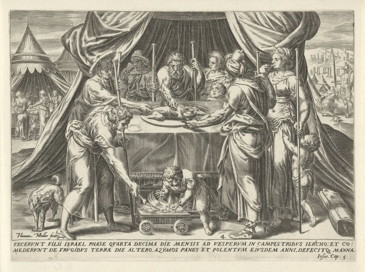 Viering van Pesach in het beloofde land (De geschiedenis van Jozua) door Harmen Jansz Muller