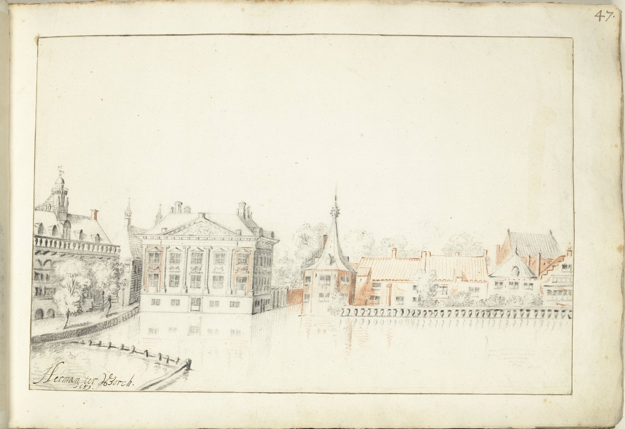 Gezicht op de gebouwen aan de Hofvijver, 