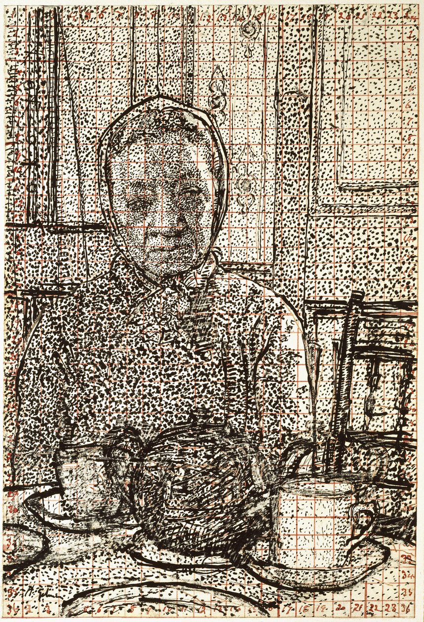 Mevrouw Mounter aan de ontbijttafel, 1916 - 1917 door Harold Gilman