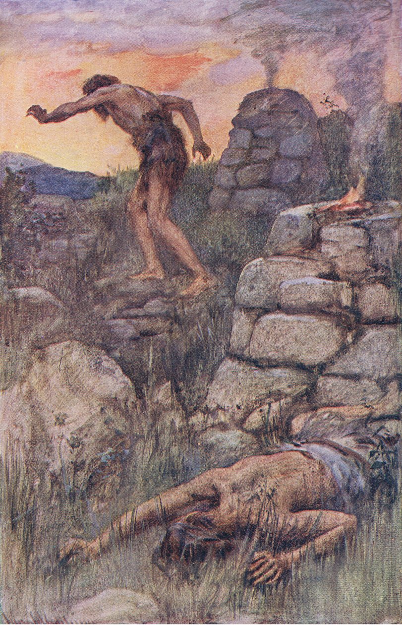 Kaïn en Abel, illustratie uit Pictures That Teach The Crown Series, 1920 door Harold Copping