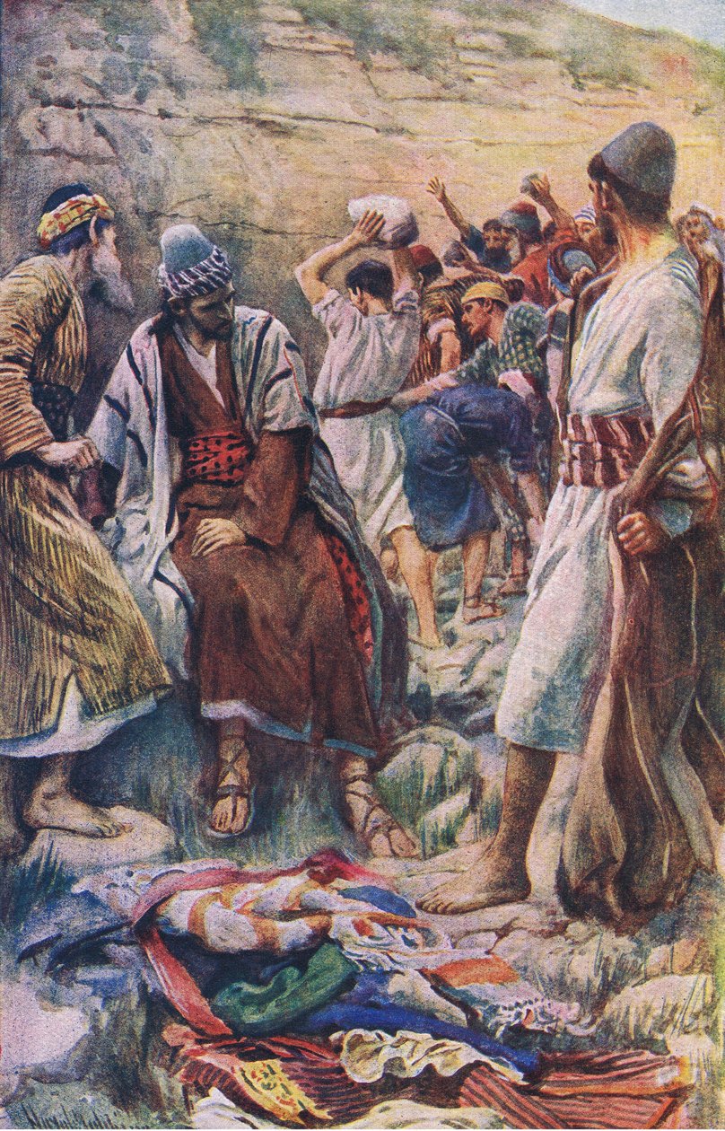 De dood van Stefanus, illustratie uit Harold Copping Pictures: The Crown Series, ca. 1920s door Harold Copping