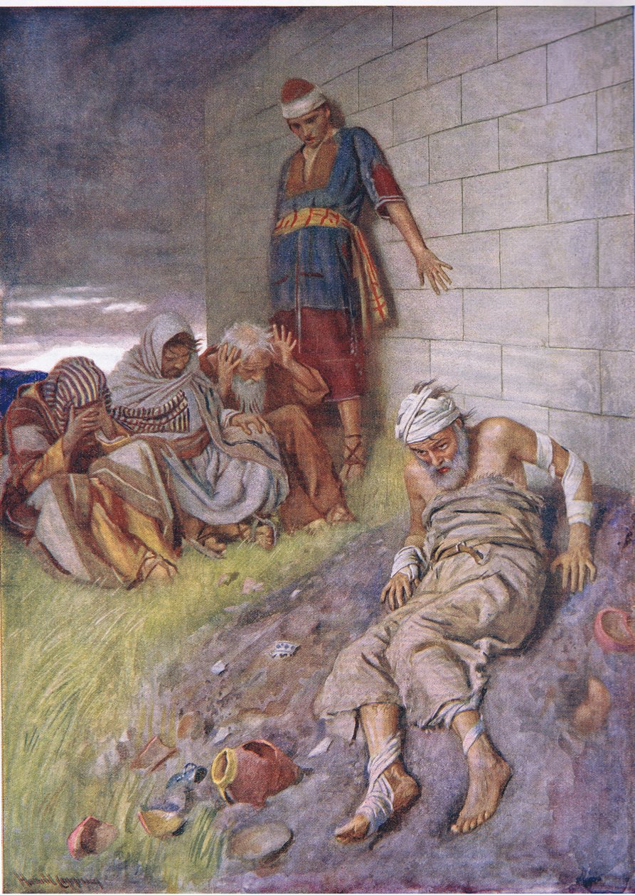 Het geduld van Job, illustratie uit Pictures That Teach The Crown Series, 1920 door Harold Copping