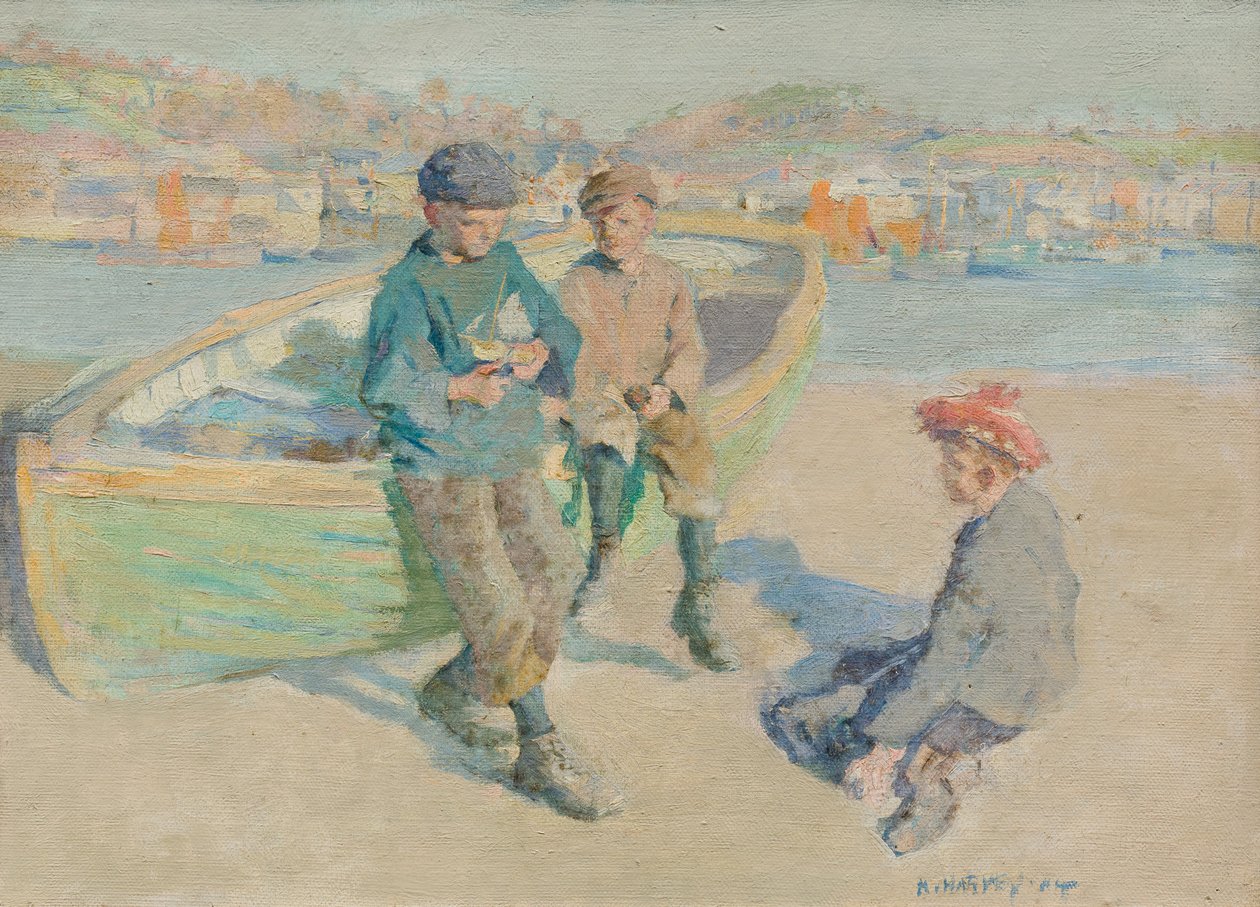 Kinderen in de haven van Newlyn door Harold Harvey