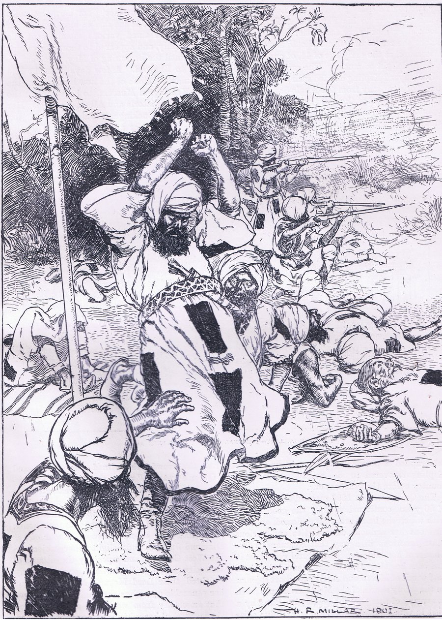 De dood van de Khalifa, illustratie uit Cassells Geschiedenis van Engeland, 1900s door Harold Robert Millar