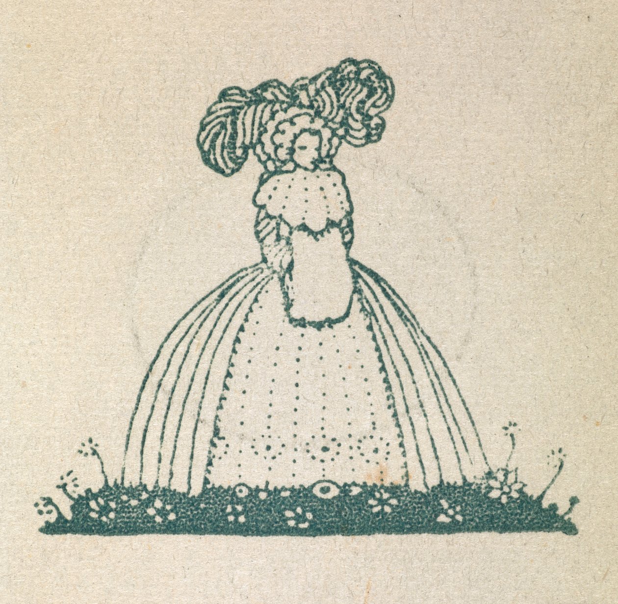 Illustratie toont een vrouw, gekleed in een grote jurk. door Harry Clarke