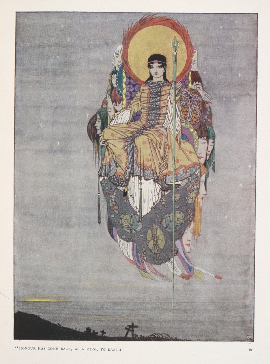 De doden. "Eer is teruggekeerd, als een koning, naar de aarde" door Harry Clarke
