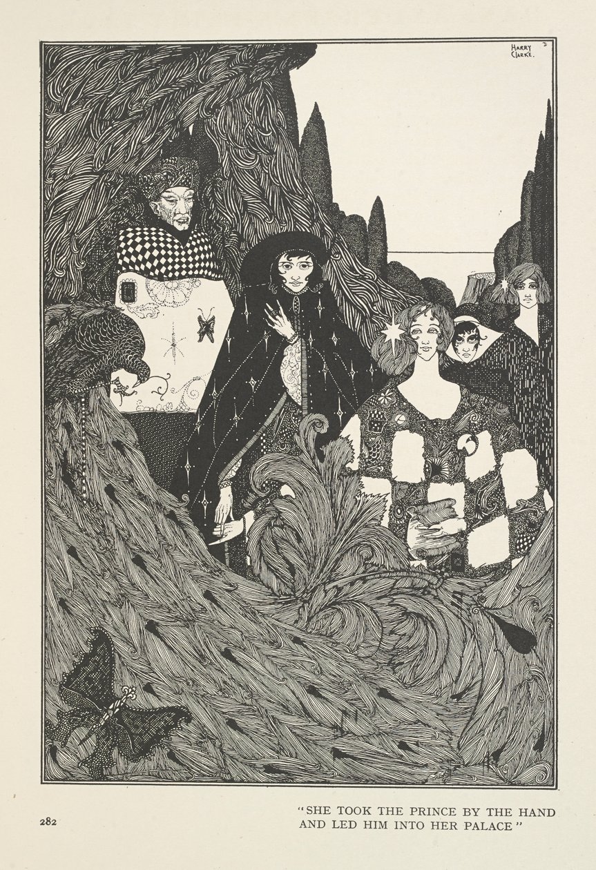 De tuin van het paradijs. Ze nam de prins bij de hand en leidde hem naar haar paleis. door Harry Clarke