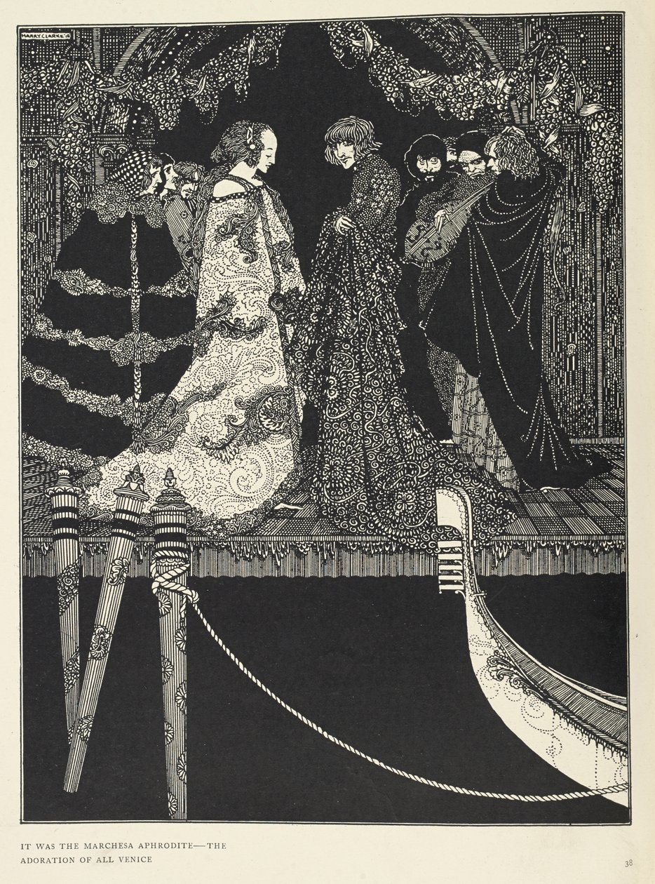 "Het was de Marchesa Aphrodite - de adoratie van heel Venetië". Illustratie voor het verhaal 
