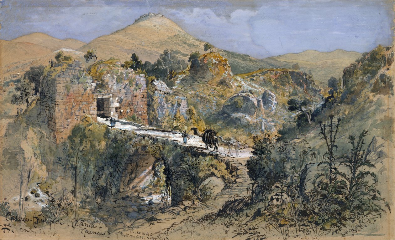 Caesarea Philippi (Banias) (aquarel) door Harry Fenn