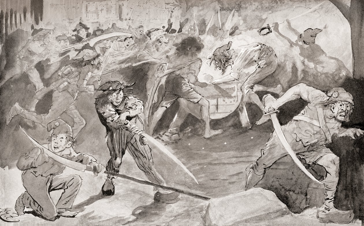 Illustratie voor de roman Een verhaal van twee steden van Charles Dickens door Harry Furniss