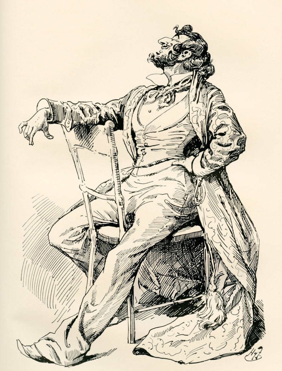 Mr. Alfred Mantalini. Illustratie door Harry Furniss voor de Charles Dickens roman Nicholas Nickleby, uit The Testimonial Edition, gepubliceerd 1910. door Harry Furniss