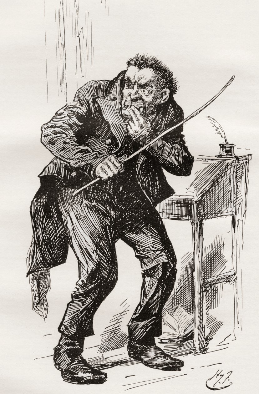 Mr. Squeers. Illustratie door Harry Furniss voor de roman Nicholas Nickleby van Charles Dickens, uit The Testimonial Edition, uitgegeven 1910. door Harry Furniss