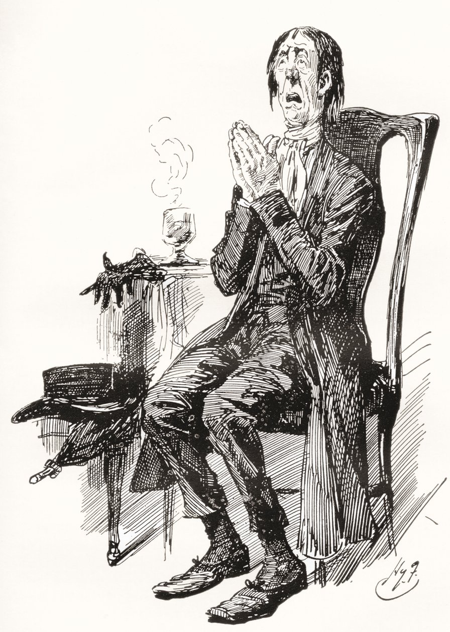 Stiggins. Illustratie door Harry Furniss voor de Charles Dickens roman The Pickwick Papers, uit The Testimonial Edition, gepubliceerd 1910. door Harry Furniss