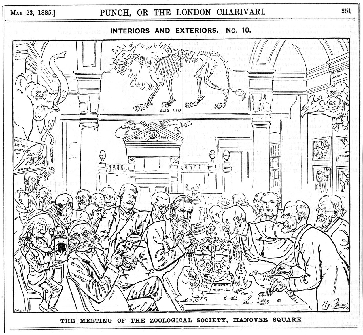 De bijeenkomst van de Koninklijke Zoölogische Vereniging, Hanover Square, Londen, 1885 door Harry Furniss