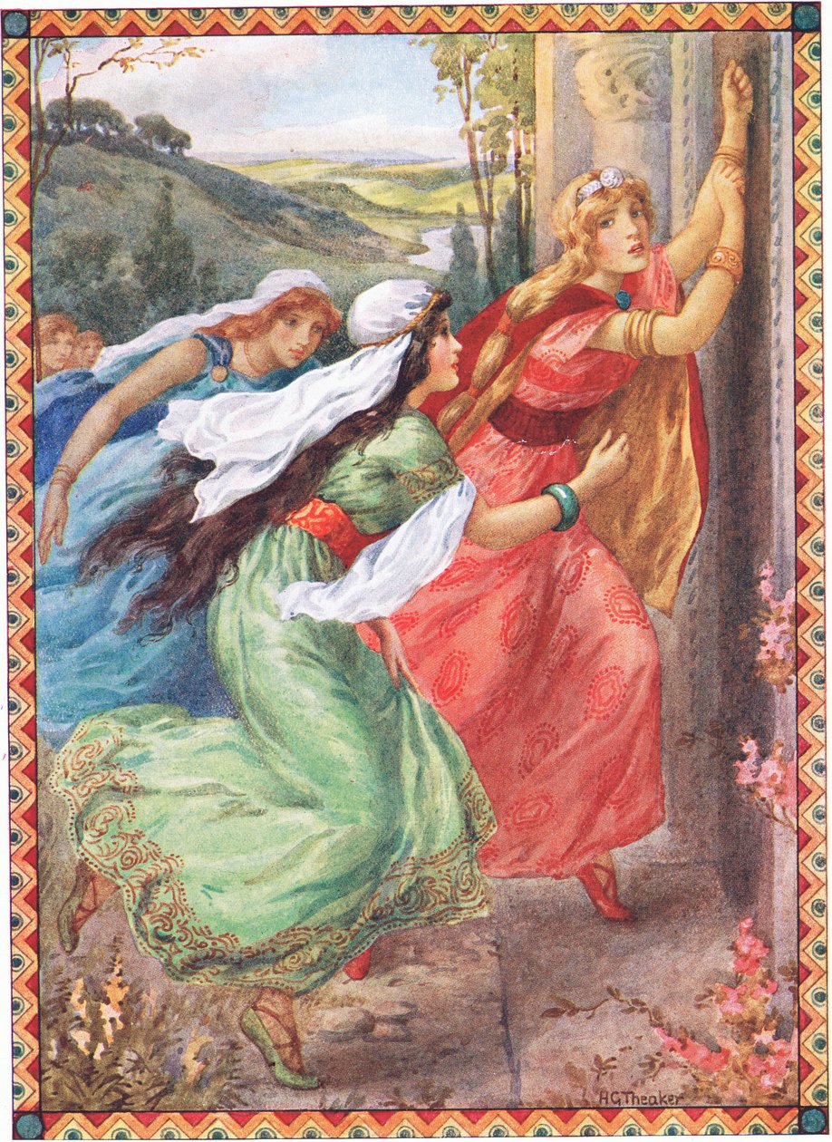 Emer bereikte als eerste de deur (uit het Kampioensgedeelte) (kleurenlitho) door Harry George Theaker