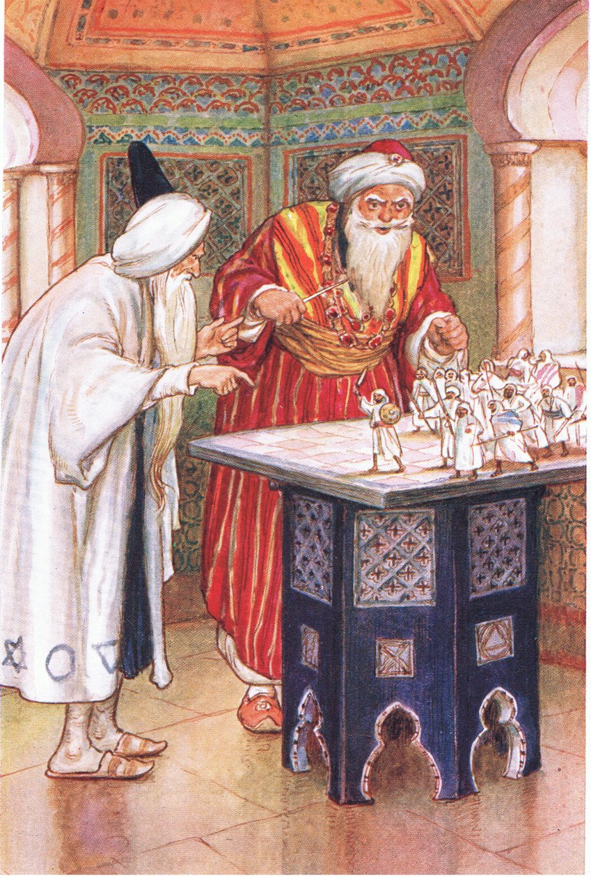 Koning Aben Kabuz en de Arabische Astroloog (uit het verhaal De Arabische Astroloog), illustratie uit