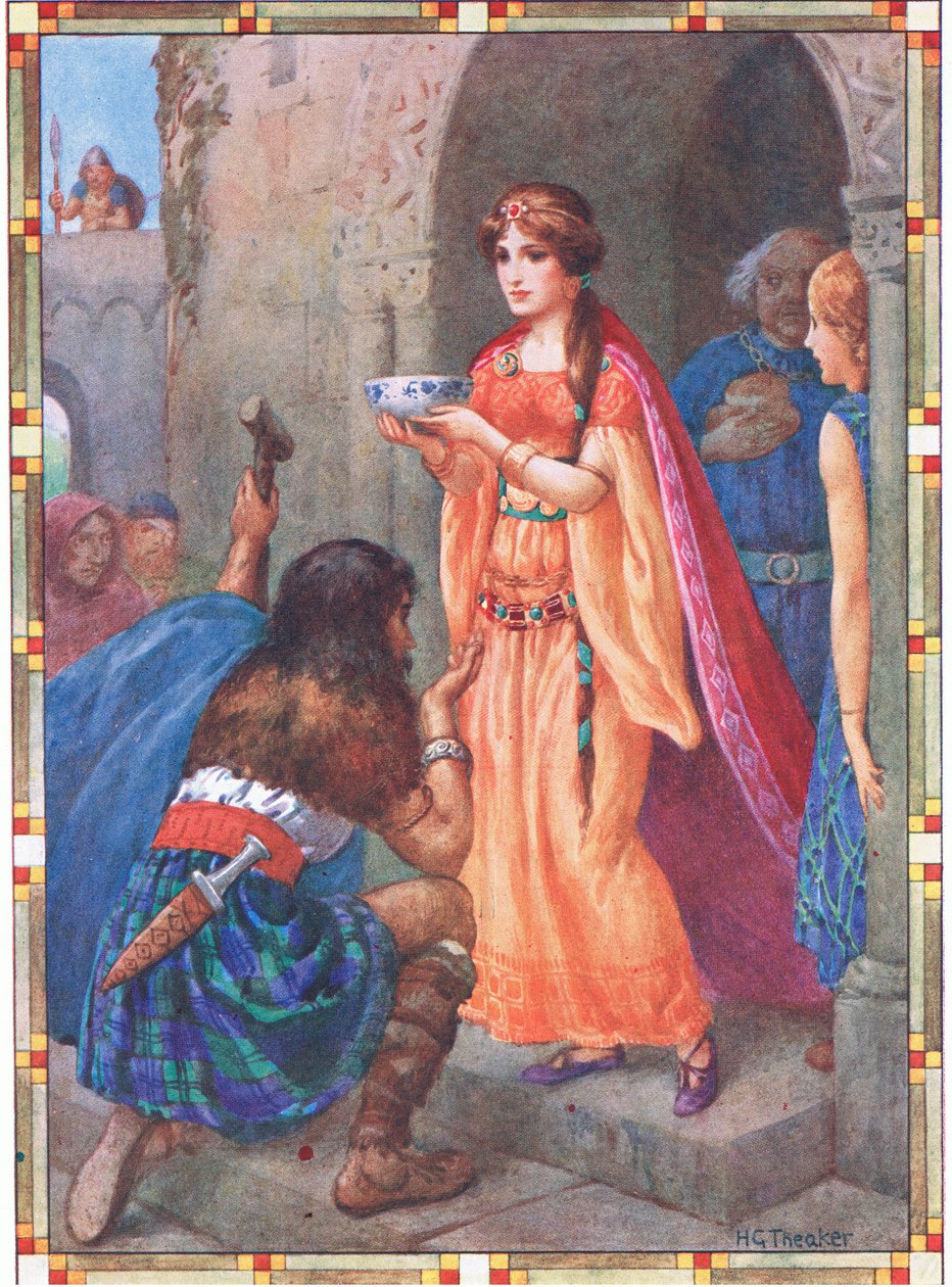 "De dame van Lock Awe" (uit The Token) (kleurenlitho) door Harry George Theaker