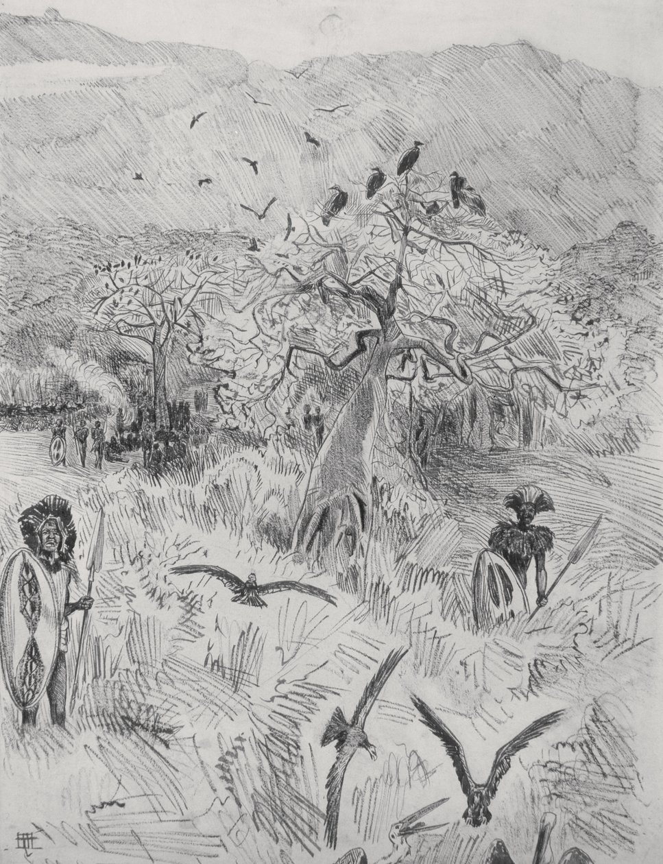 Masai Kamp, c.1884 door Harry Hamilton Johnston