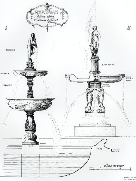 Fonteinen, Wilton House, Wiltshire en Victoria and Albert Museum, Londen door Harry Inigo Triggs