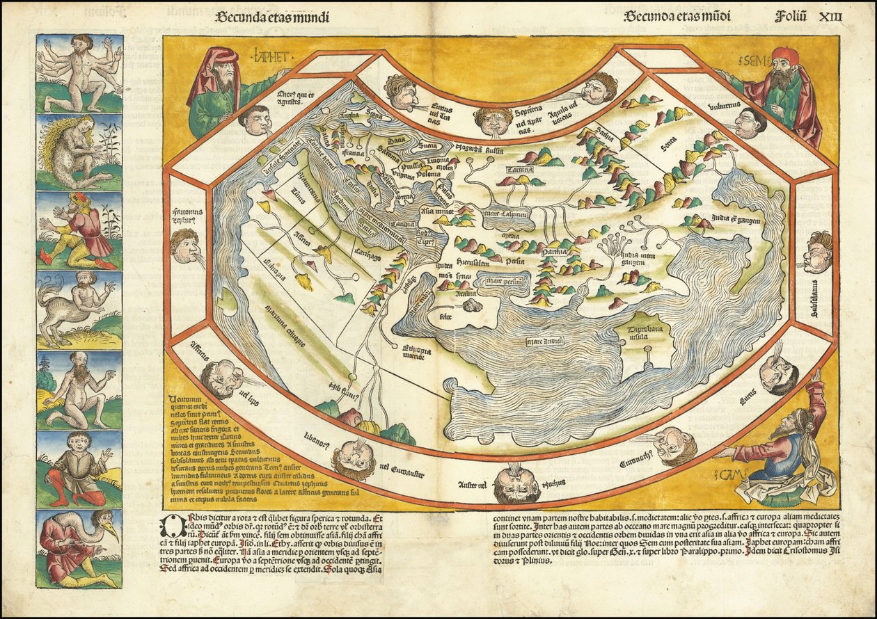 1493 kaart van de wereld - Secunda etas mundi door Hartmann Schedel