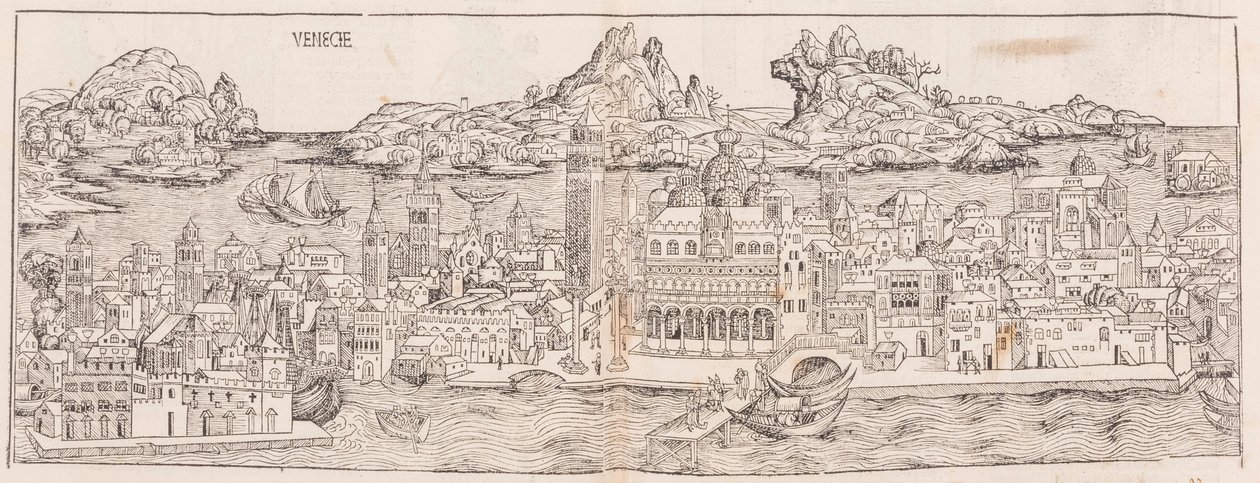 1930 herdruk van het uitzicht op Venetië uit de Neurenbergse kroniek (bijgesneden) door Hartmann Schedel