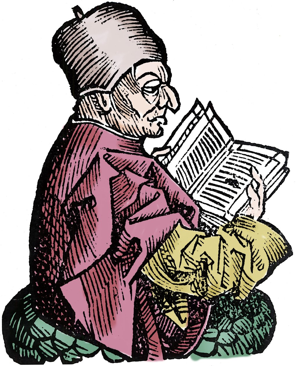 De historicus en theoloog Beda de Eerbiedwaardige (673-735) (Beda Venerabilis). Houtsnede uit 
