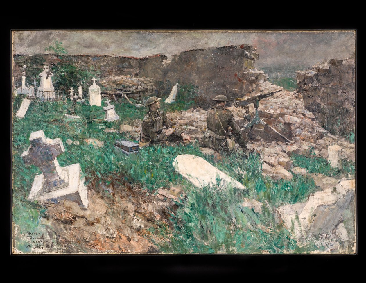 Machinegeweerstelling, ca. 1918 (olieverf op doek) door Harvey T. Dunn