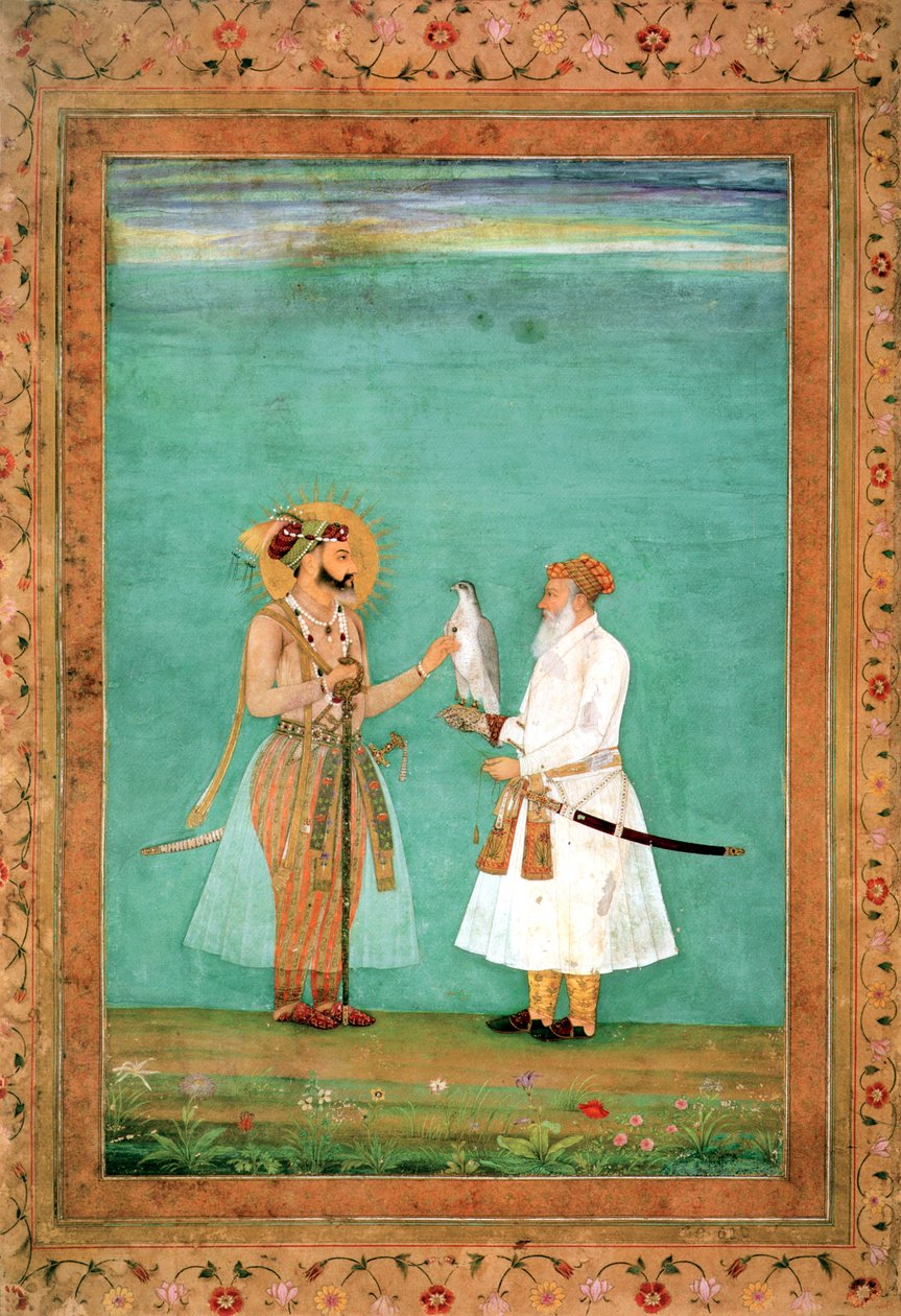 Keizer Shah Jahan en een oudere hoveling met een valk, c.1650 door Hashim Hashim