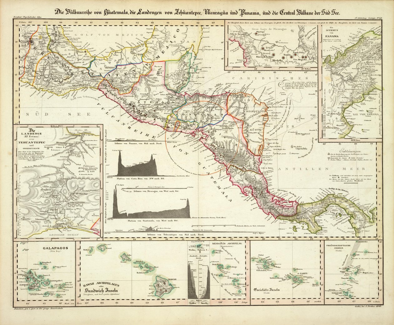 Kaart van Midden-Amerika, de Galapagos en Hawaï door Heinrich Berghaus