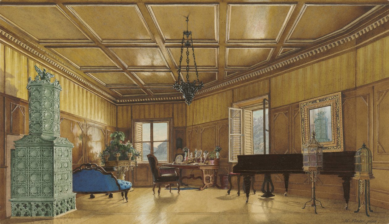De muziekkamer van aartshertogin Margarete, prinses van Saksen, in Schloss Ambras, 1870-9 door Heinrich von Förster