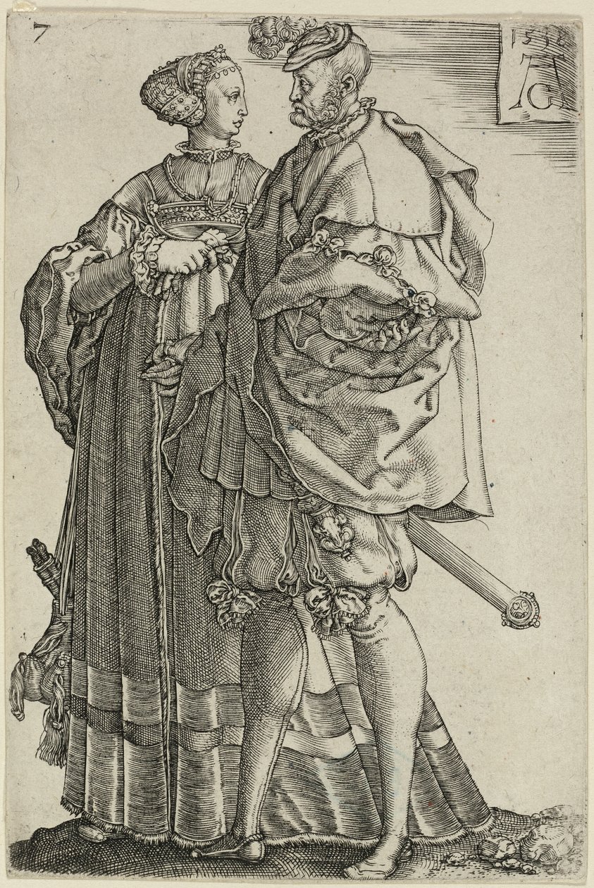 Dansend Paar, plaat zeven uit De Grote Bruiloftsdansers door Heinrich Aldegrever