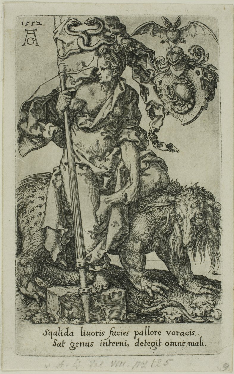 Afgunst, uit de ondeugden door Heinrich Aldegrever