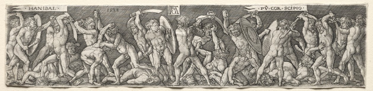 Hannibal vecht tegen Scipio, 1538 door Heinrich Aldegrever