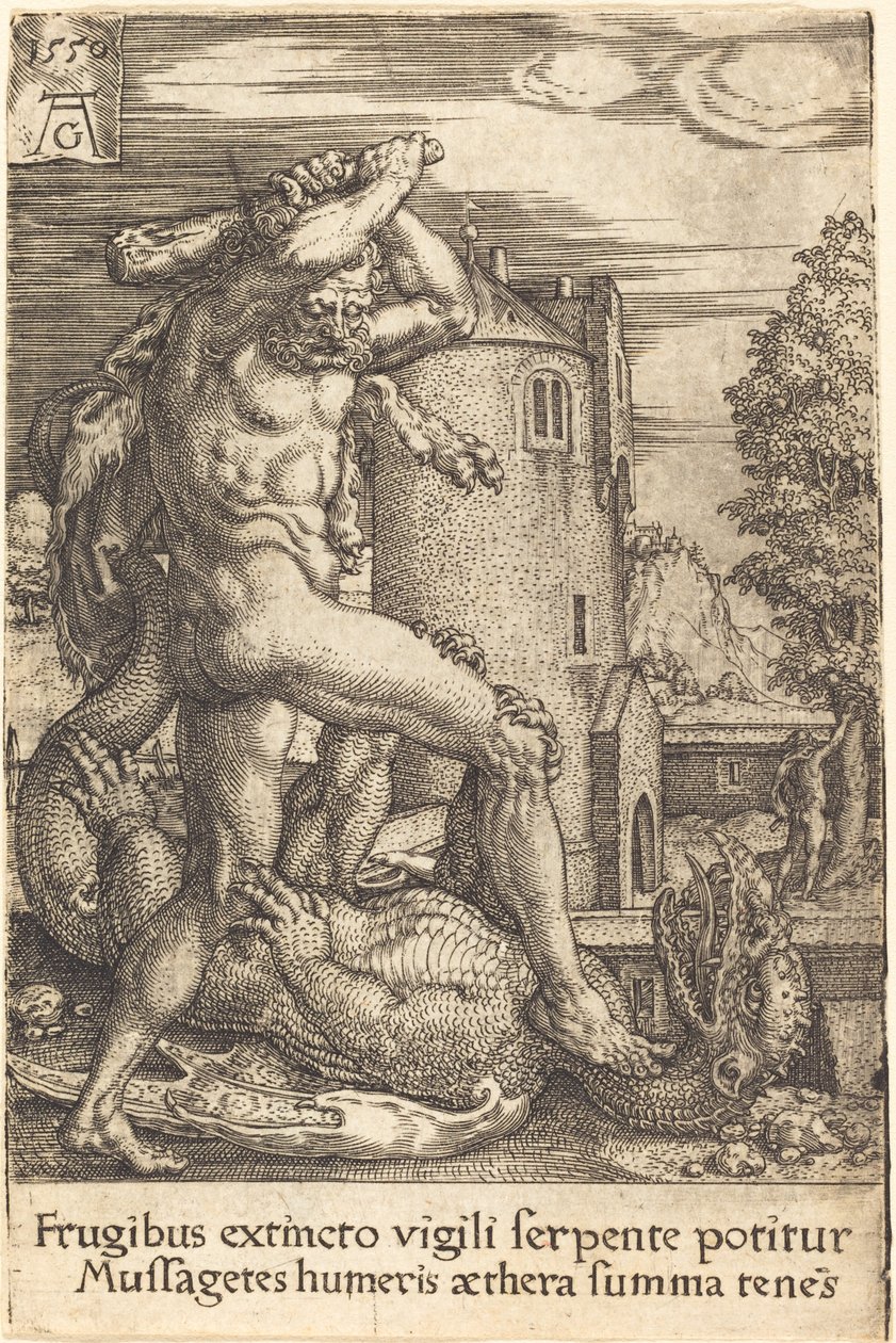 Hercules doodt de draak door Heinrich Aldegrever