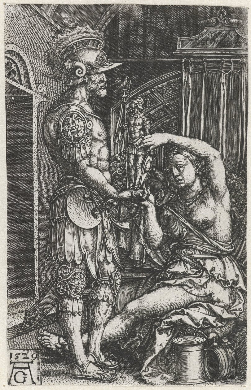 Medea geeft een beeld aan Jason door Heinrich Aldegrever